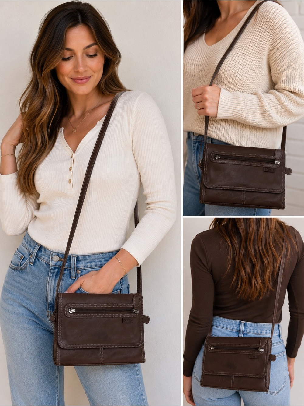 Vintage Fossil Brown Leather Crossbody Wallet Messenger Bag – EUC
